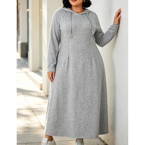 YESFASHION Women Plus Size Hooded Drawstring Waist Long Sleeve Floor-Grazing Maxi Casual Sweatshirt Dress,4XL,Gray : Target