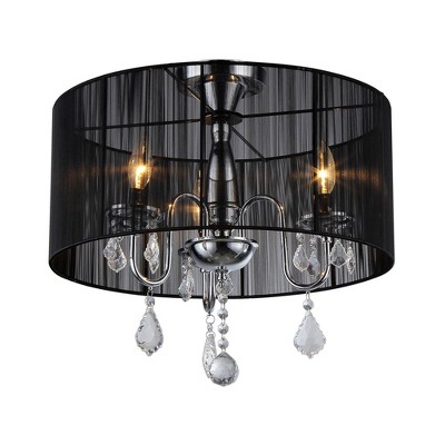 19" x 19" x 9" Round Satin Crystal Chandelier Black - Warehouse of Tiffany: ETL Listed, Metal & Polyester Fixture