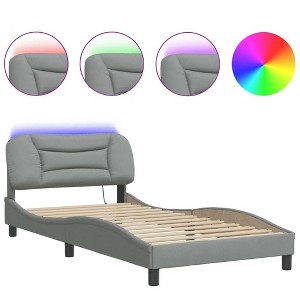 vidaXL Bed Frame with LED Lights - Twin Size Light Gray Polyester Fabric Upholstered Bed with Headboard, Plywood Slats, and Elegant Waved Design - 1 of 4