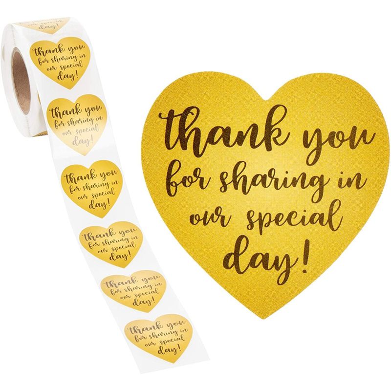 500-Count Wedding Favor Sticker, Thank You for Sharing in Our Special Day, Heart-Shaped, Gold, 1.5" Diameter, 1 of 6