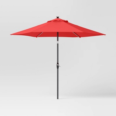9' Round Solar Outdoor Patio Market Umbrella with Black Pole - Threshold™