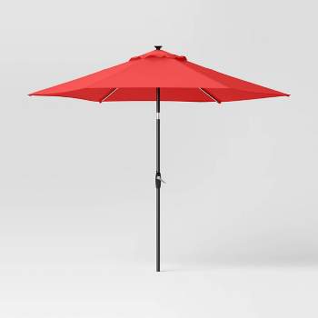 9' Round Solar Outdoor Patio Market Umbrella with Black Pole - Threshold™