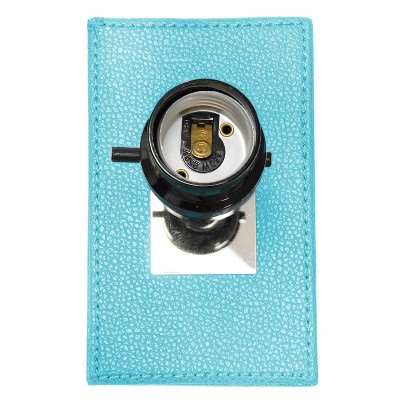 Aqua Leather Table Lamp with White Fabric Shade