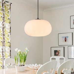 LLHZSY Horizontal Striped Milky White Glass Pendant Light 13 3/4" Wide Chandelier - 1 of 4
