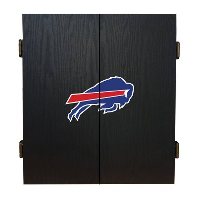 Buffalo Bills Black Wood Dartboard Cabinet Set with Steel Darts