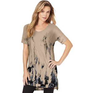 Roaman's Women's Plus Size Printed Textured Tunic - 1 of 4