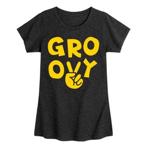 Girls' - Instant Message - Groovy Peace Sign Fitted Short Sleeve Graphic T-Shirt - 1 of 4