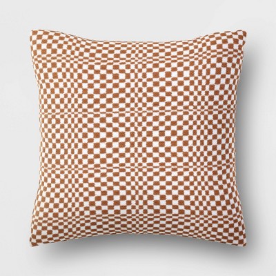 18"x18" Retro Checker Woven Square Outdoor Throw Pillow Brown - Threshold™