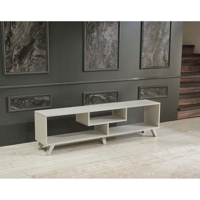 Vynxaria Mid Century Modern TV Stand, 67" Open Shelving Unit, Entertainment Centre, Grey Finish