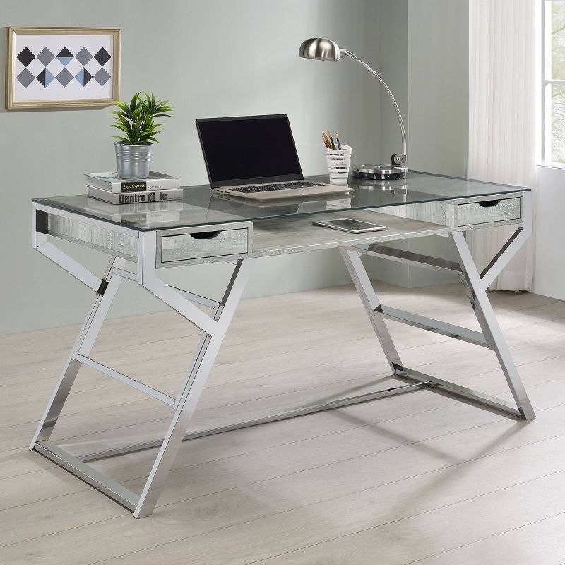 Emelle 2 Drawer Glass Top Writing Desk Gray Driftwood - Coaster, 3 of 7