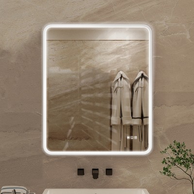 BAOURE 24x32 inch Rectangular Dimmable Anti-Fog LED Wall Bathroom Iron Framed Vanity Mirror for Bathroom