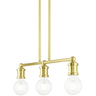 Lansdale Satin Brass 3-Light Linear Chandelier with Exposed Bulbs