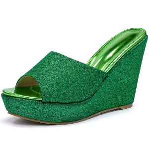 Allegra K Women's Glitter Platform Slip-on Wedge Heels Sandals - 1 of 4
