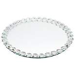 Okuna Outpost Crystal Bead Mirrored Tray for Perfume, Vanity Organizer Serving Platter, Round, 12 in