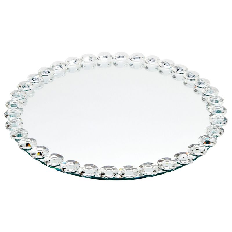Okuna Outpost Crystal Bead Mirrored Tray for Perfume, Vanity Organizer Serving Platter, Round, 12 in, 1 of 9