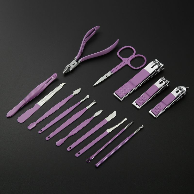 Unique Bargains 16 Pcs Manicure Set Stainless Steel Nail Clippers Pedicure Kit With Case, 3 of 4