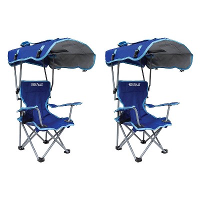 Kelsyus Kids Original Folding Backpack Foldable Lounge Outdoor Lawn Chair with Arm Rest and 50+ UPF Sun Protection Canopy, Blue (2 Pack)