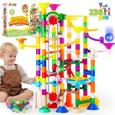 Photo 1 of JOYIN 236Pcs Glowing Marble Run with Motorized Elevator- Construction Building Blocks Toys, Gifts for Boys and Girls
