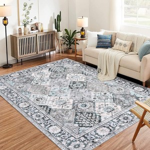 Area Rug - Washable Vintage Floral Print Boho Rug with Non-Slip Backing, Indoor Carpet for Entryway, Living Room, Kitchen, Bedroom Laundry Room - 1 of 4