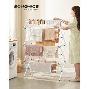 Foldable Clothes Drying Rack with 12 Rods, 14.6x36.6 Inch Steel Frame Laundry Airer for Indoor Outdoor Use, Pearl White - 1 of 4