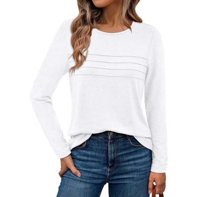 Women's Long Sleeve Tunic Blouse Pleated Dressy Casual Shirt Fall Trendy Loose Fit Business Tops