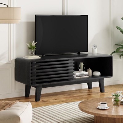 Lirago Modern TV Stand with Sliding Door & Storage-Black Entertainment Center for Living Room