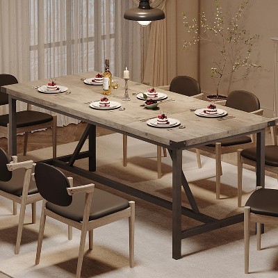 71″ Industrial Rectangular Dining Table for 6–8, MDF Top with Heavy-Duty H-Frame Metal Legs, Waterproof Coating & Under-Table Chair Storage