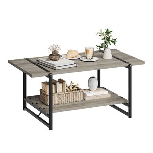 2-Tier Wooden Coffee Table with Storage Shelf -  Sturdy Industrial Center Tea Table for Living Room Home Office Apartment Farmhouse - 1 of 4