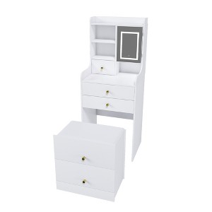Gulches 3-in-1 Compact Dressing Table with Mirror & Storage Stool - 4 Drawers, Open Bookshelf & Cabinet, Multi-Functional Vanity - 1 of 4