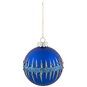Northlight 4" Blue and Gold Glitter Glass Ball Christmas Ornament - 1 of 4