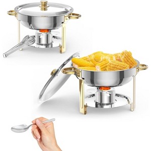 TackView 5QT Round Chafing Dish Buffet Set with Lids & Holders, Stainless Steel Chafers, Serving Spoon & Tweezer for Catering, Parties - 1 of 4
