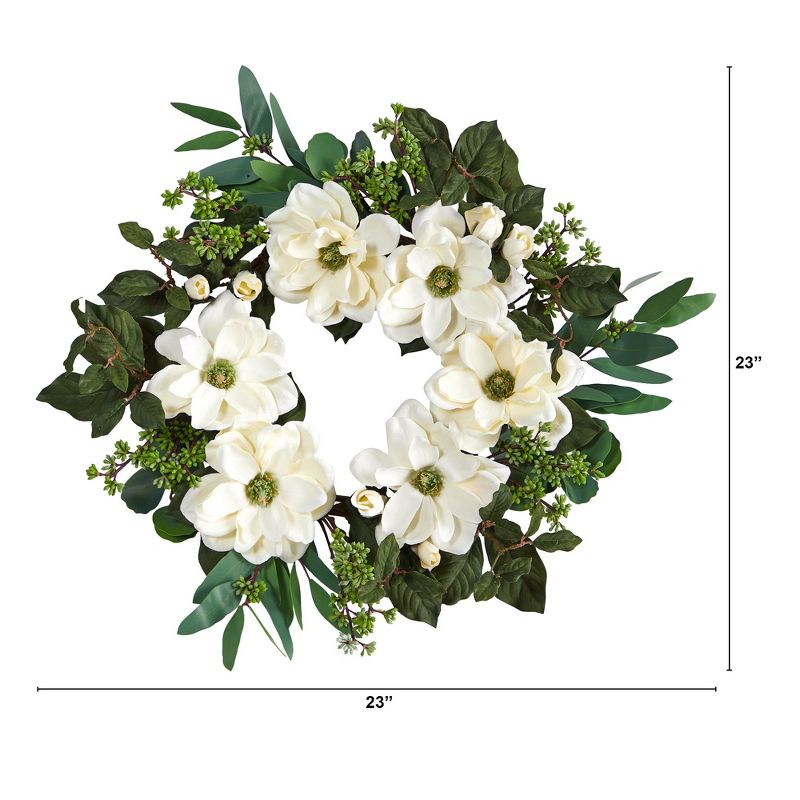Nearly Natural 23” Magnolia, Eucalyptus and Berries Artificial Wreath, 2 of 5