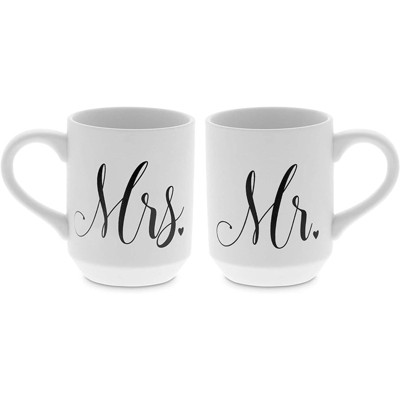 Sparkle and Bash 2 Pack White Ceramic Coffee Mug Set for Wedding Present (16 oz)