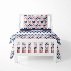 Bacati - Aztec Print Emma Coral Mint Navy 4 pc Toddler Bedding Set - 1 of 4