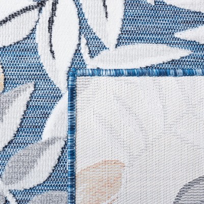 Blue and Grey Floral Synthetic Indoor/Outdoor Area Rug