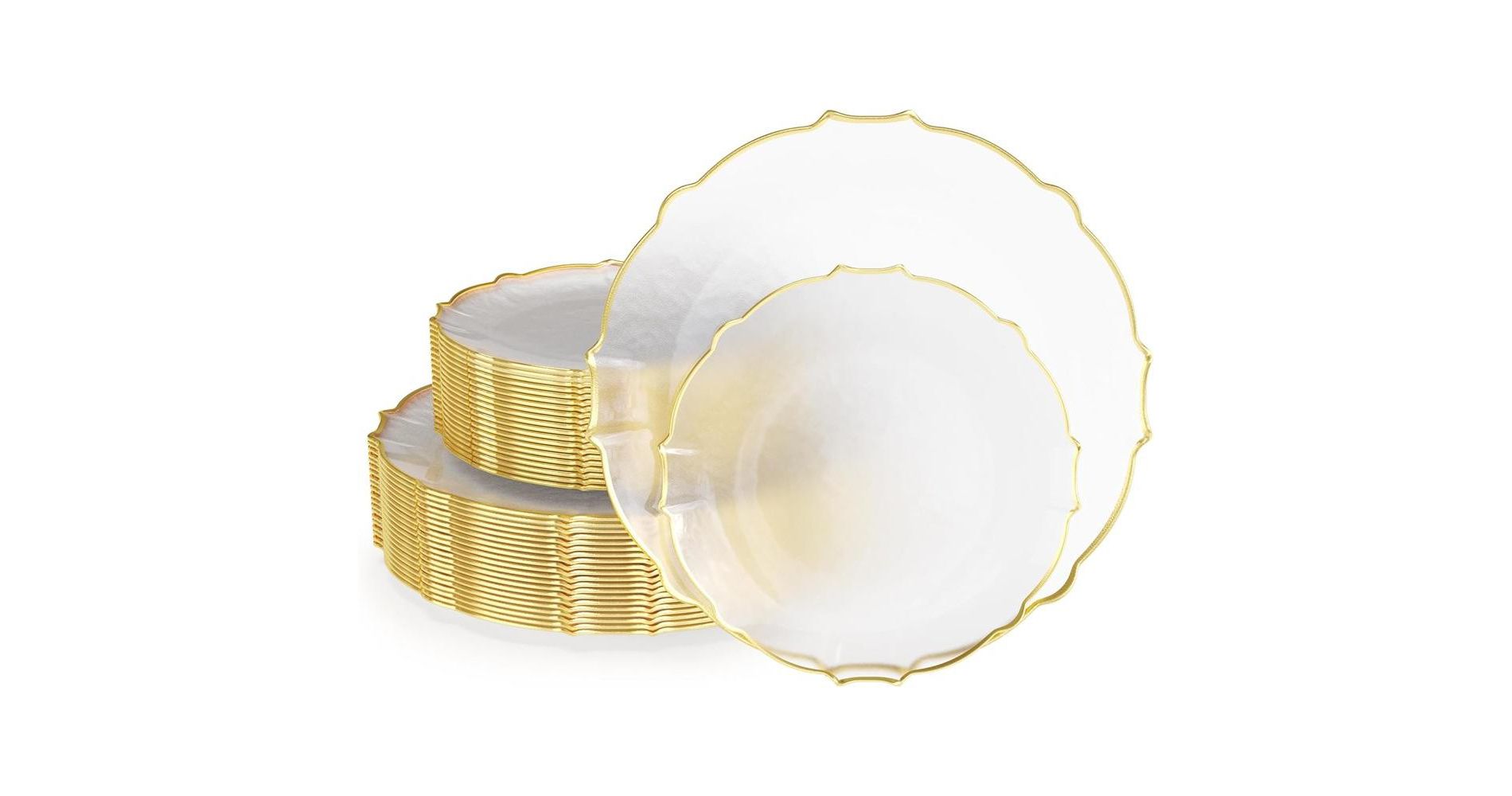 Trendables 40 Pieces Plastic Disposable Wedding Plates Set - 20 x 7.5" & 20 x 10"  Thin & DelicateTinted Petals Plates with Rim