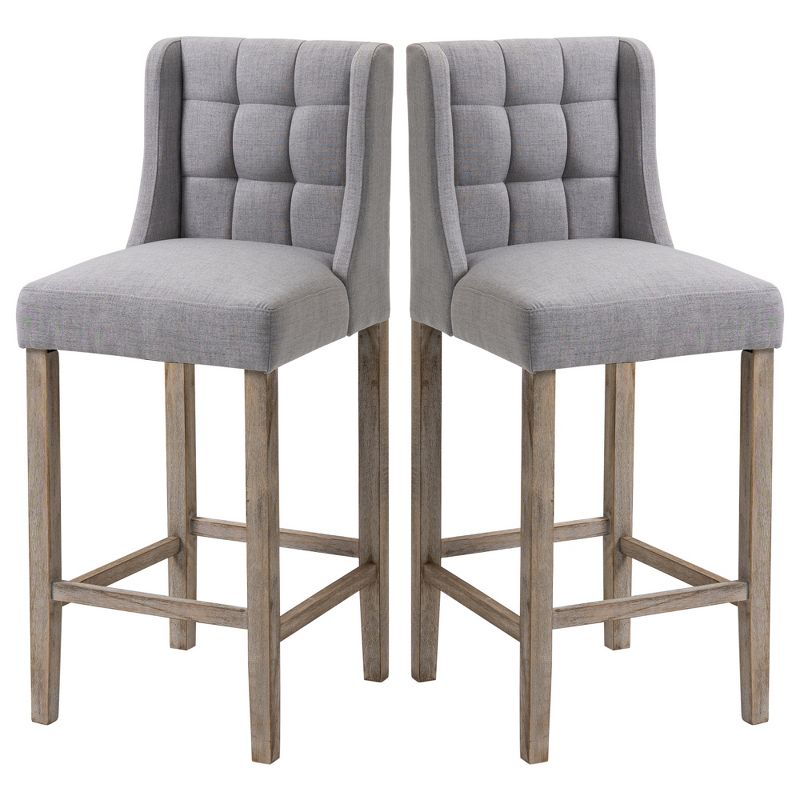 HOMCOM Modern Bar Stools, Tufted Upholstered Barstools, Pub Chairs with Back, Rubber Wood Legs for Kitchen, Dinning Room, Set of 2, 4 of 7