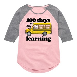 Girls' - Peanuts - 100 Days Of Learning Shirt Tail Raglan Graphic T-shirt - 1 of 4