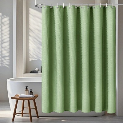 LunaLulinlk Waffle Shower Curtains with 12 Hooks，Green