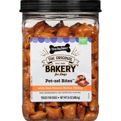 Three Dog Bakery Pet-zels Jar Peanut Butter Dog Treats - 24oz