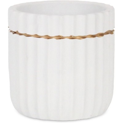 Cheung's Aurine Round Gold Trimmed Ridged Ceramic Pot - Small - White
