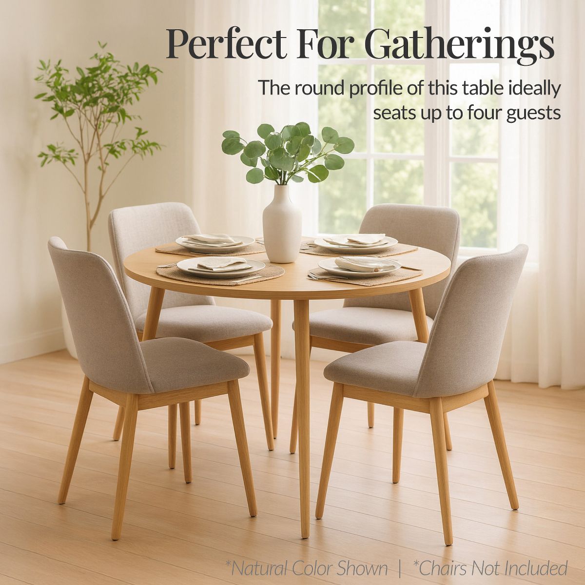 Best Choice Products Round Mid-Century Modern 35.5in Dining Table, Dinette for Home or Kitchen w/Wood Finish Steel Legs - Natural - thumbnail 5