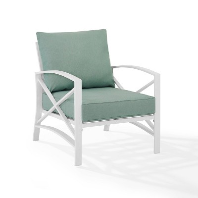 Mist and White Kaplan Transitional Outdoor Armchair with Cushions