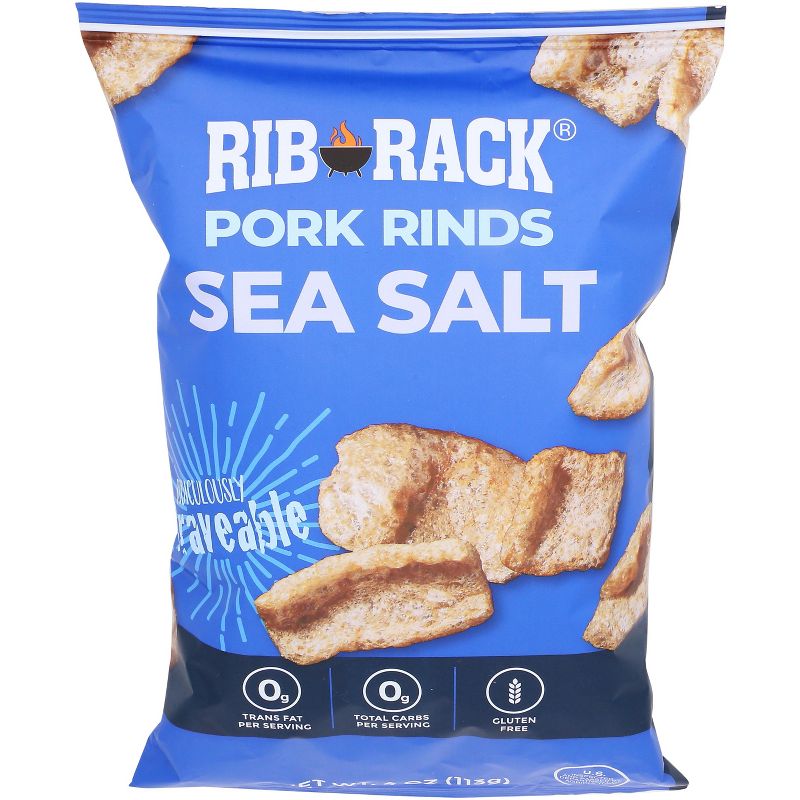 Rib Rack Sea Salt Pork Rinds - Case of 12 - 4 oz, 1 of 2