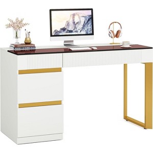 Tribesigns Computer Desk with 4 Drawers, 47.24 Inch Modern Home Office Desk with Glass Top - 1 of 4