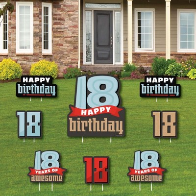 Big Dot of Happiness Boy 18th Birthday - Yard Sign and Outdoor Lawn Decorations - Eighteenth Birthday Party Yard Signs - Set of 8