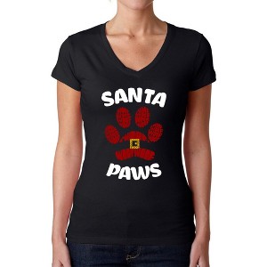 LA Pop Art Santa Paws - Women's Word Art V-Neck T-Shirt - 1 of 4