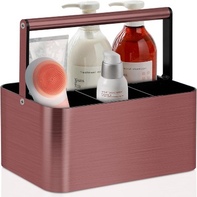 Attop Portable Shower Rack, Bathroom Organizer with Handles and Adjustable Dividers, Shower Storage Bag, Shower Basket for Toiletries, Rose Red
