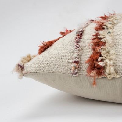 20"x20" Natural and Rust Wool Striped Square Throw Pillow