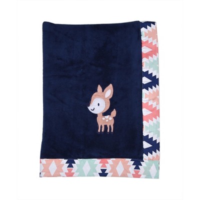 Bacati - Aztec Coral/Mint/Navy Navy Bamby Embroidered Blanket